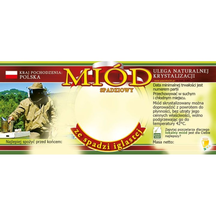 Paczka etykiet na miód ze spadzi iglastej (100szt) - wzór E57