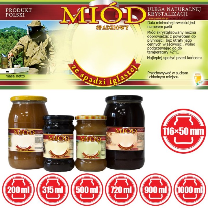 Paczka etykiet na miód ze spadzi iglastej (100szt) - wzór E57