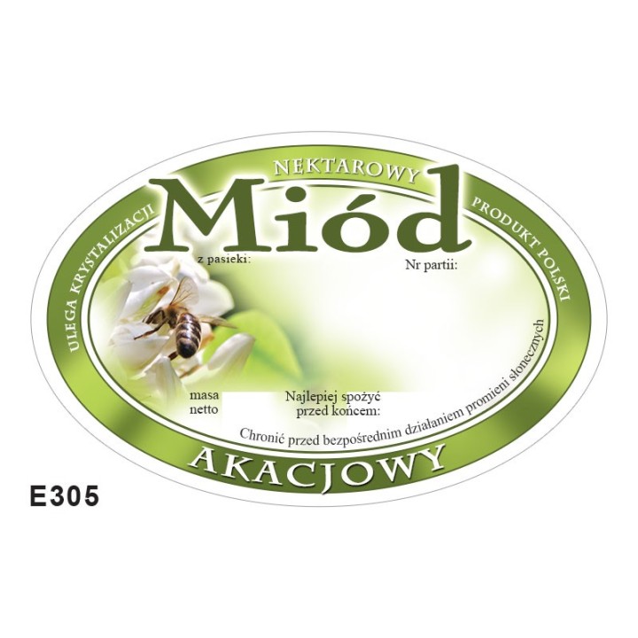 Paczka etykiet owalnych na miód akacjowy (100szt) - wzór E305