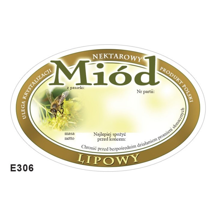 Paczka etykiet owalnych na miód lipowy (100szt) - wzór E306