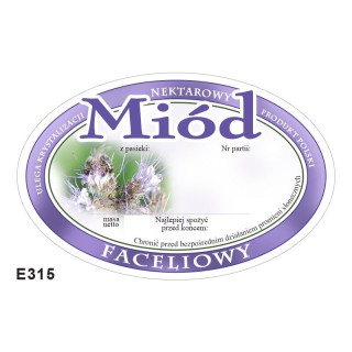 Paczka etykiet owalnych na miód faceliowy (100szt) - wzór E315