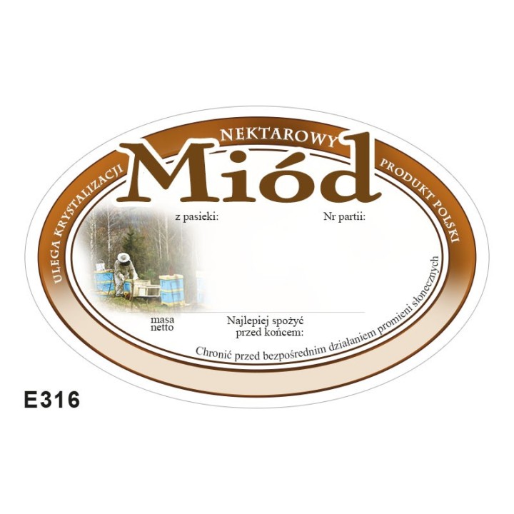 Paczka etykiet owalnych na miód uniwersalna (100szt) - wzór E316