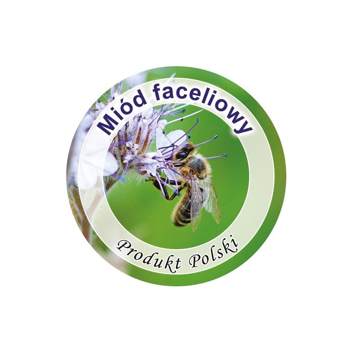 Paczka etykiet mini okrągłych na miód faceliowy (100szt) - wzór EK14