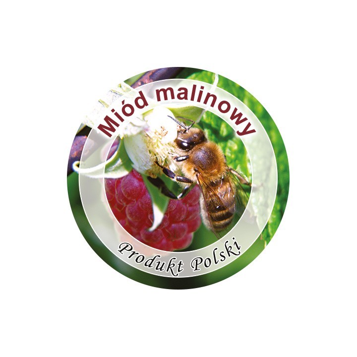 Paczka etykiet mini okrągłych na miód malinowy (100szt) - wzór EK15