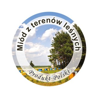 Paczka etykiet mini okrągłych na miód z terenów leśnych (100szt) - wzór EK19