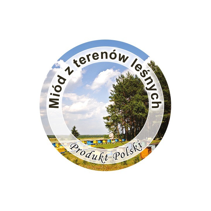 Paczka etykiet mini okrągłych na miód z terenów leśnych (100szt) - wzór EK19