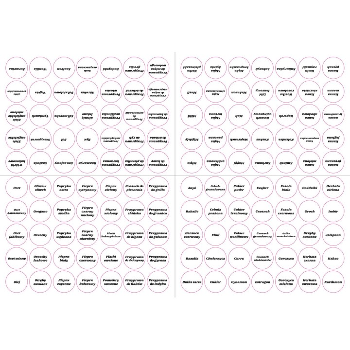 Etykiety na przyprawy - folia przeźroczysta 140 sztuk - wzór EZ50
