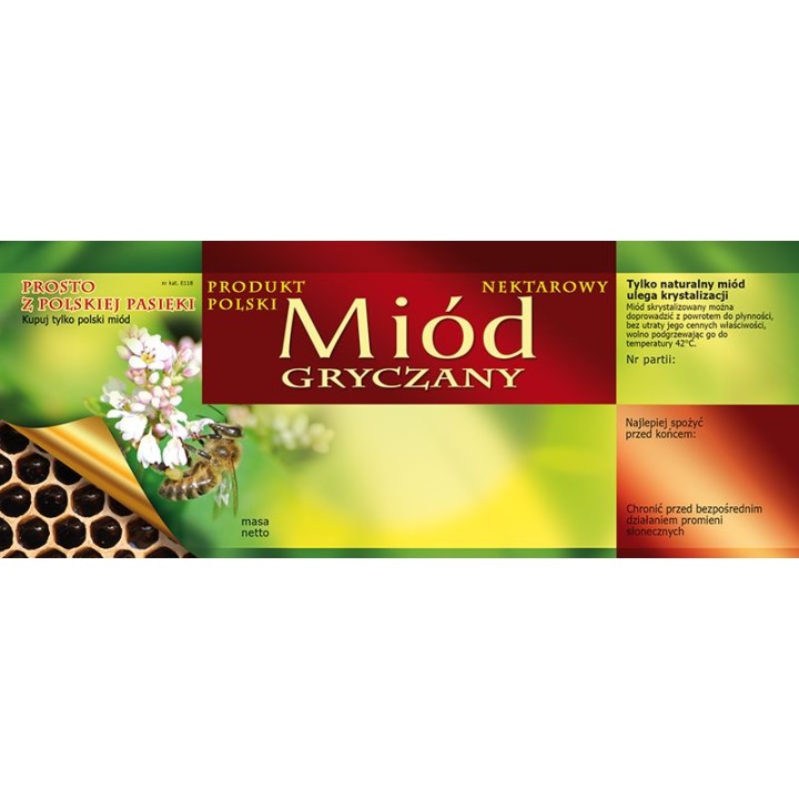 Paczka dużych etykiet na miód gryczany - wzór E118