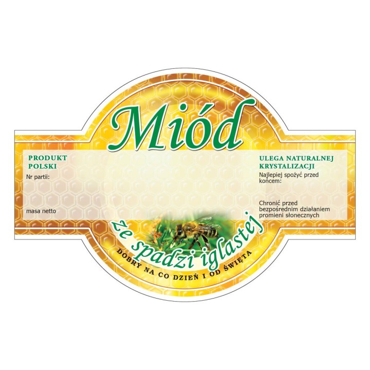 Paczka etykiet okrągłych na miód ze spadzi iglastej (100szt) - wzór E259