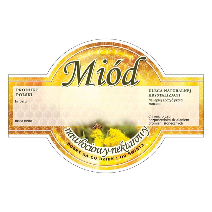 Paczka etykiet okrągłych na miód nawłociowy-nektarowy (100szt) - wzór E260