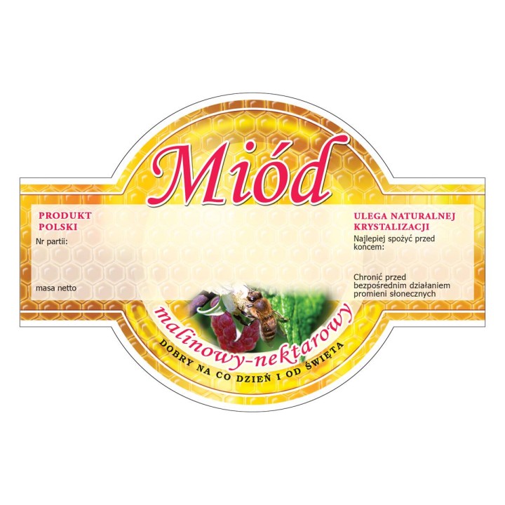 Paczka etykiet okrągłych na miód malinowy (100szt) - wzór E263