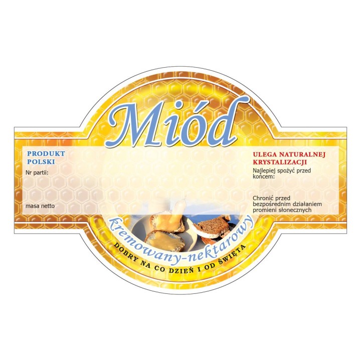 Paczka etykiet okrągłych na miód kremowany (100szt) - wzór E264