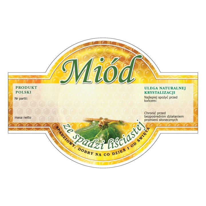 Paczka etykiet okrągłych na miód ze spadzi liściastej (100szt) - wzór E267