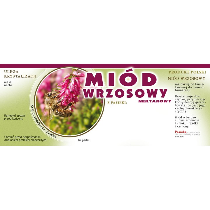 Paczka dużych etykiet na miód wrzosowy - wzór E107