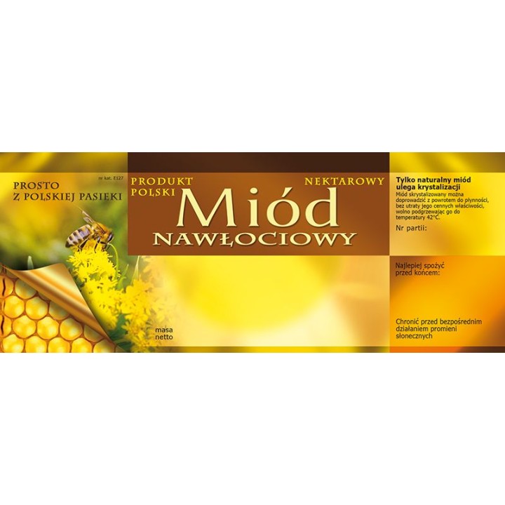 Paczka dużych etykiet na miód nawłociowy - wzór E127