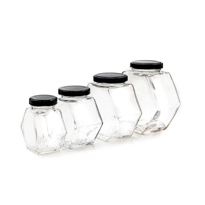 Paczka 12 szt słoiczków 100 ml z nakrętkami czarnymi - wzór A65