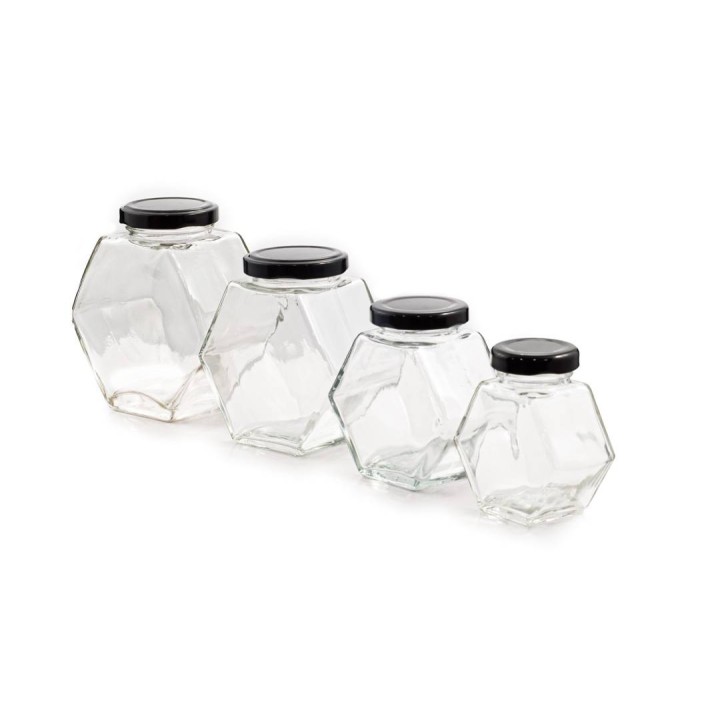 Paczka 12 szt słoiczków 100 ml z nakrętkami czarnymi - wzór A65