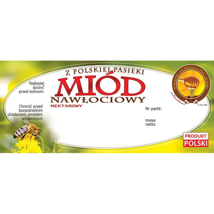 Paczka etykiet na miód nawłociowy (100szt) - wzór E68
