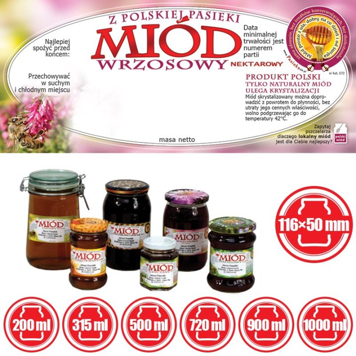 Paczka etykiet na miód wrzosowy (100szt) - wzór E72