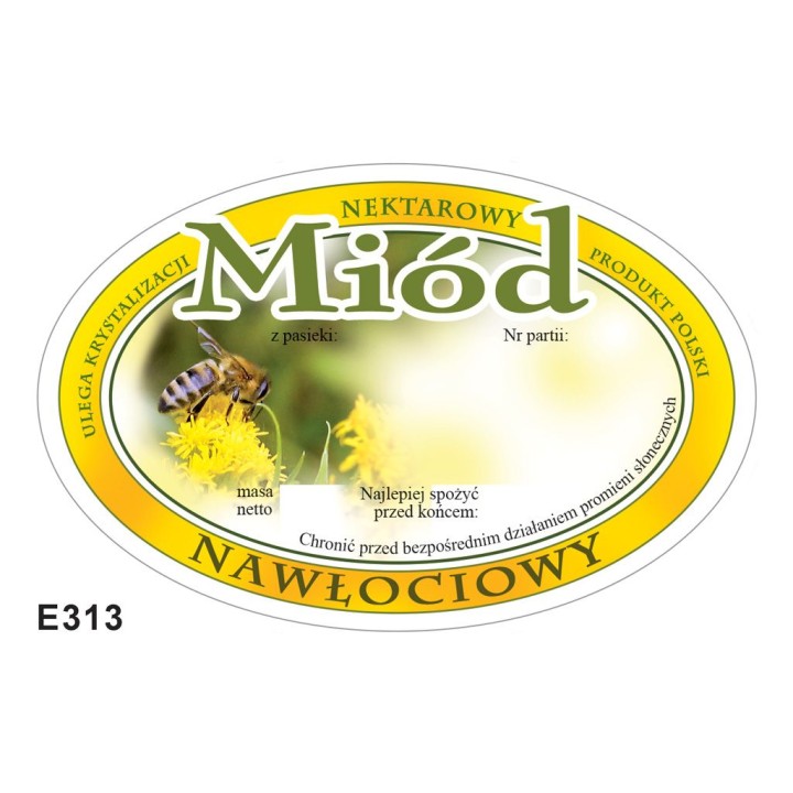 Paczka etykiet owalnych na miód nawłociowy (100szt) - wzór E313