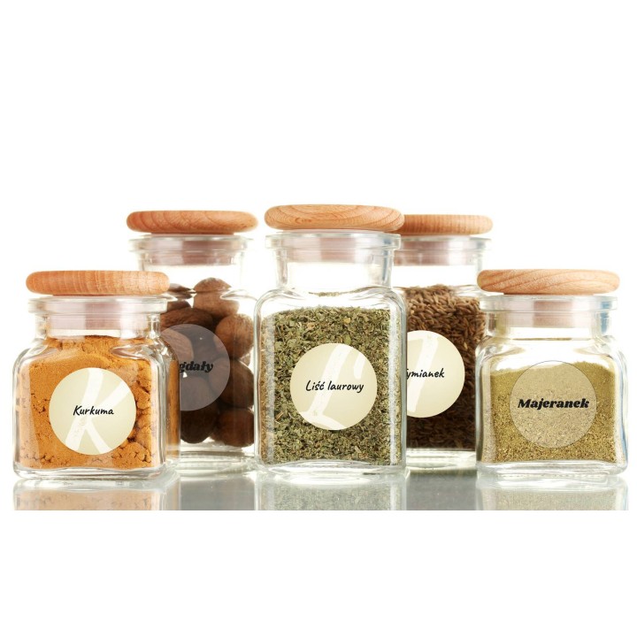 Etykiety na przyprawy - folia biały napis 140 sztuk - wzór EZ51