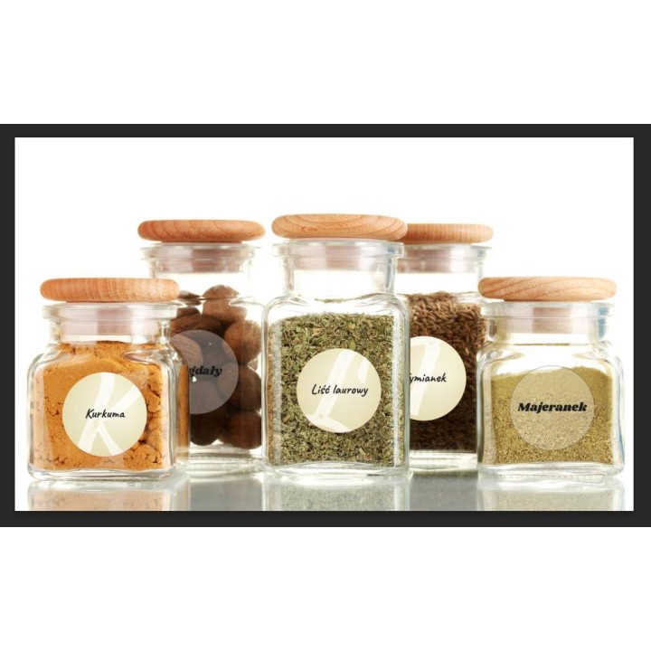 Etykiety na przyprawy - folia biały napis 140 sztuk - wzór EZ51