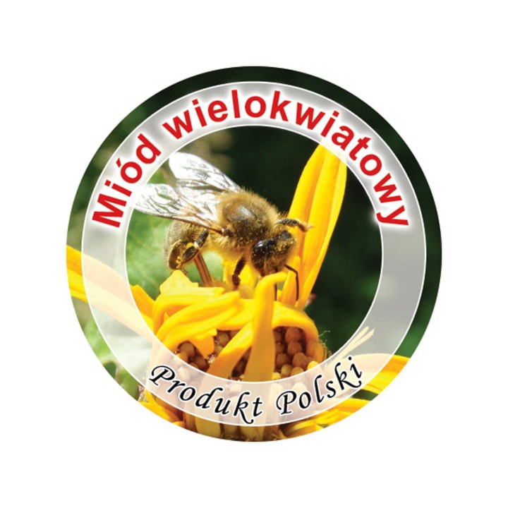 Paczka etykiet mini okrągłych na miód wielokwiatowy (100szt) - wzór EK1