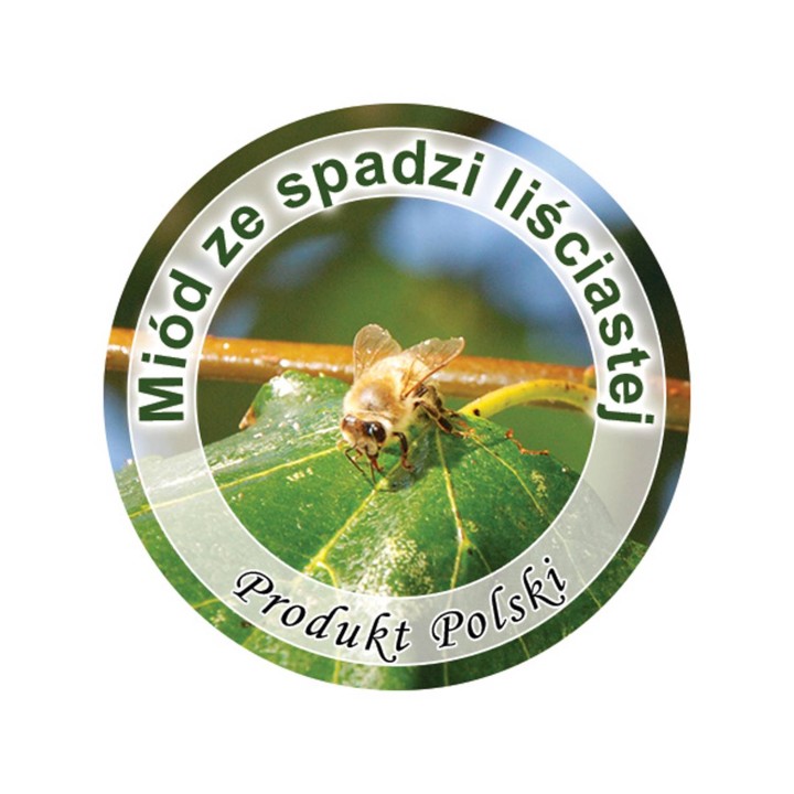 Paczka etykiet mini okrągłych na miód ze spadzi liściastej (100szt) - wzór EK7