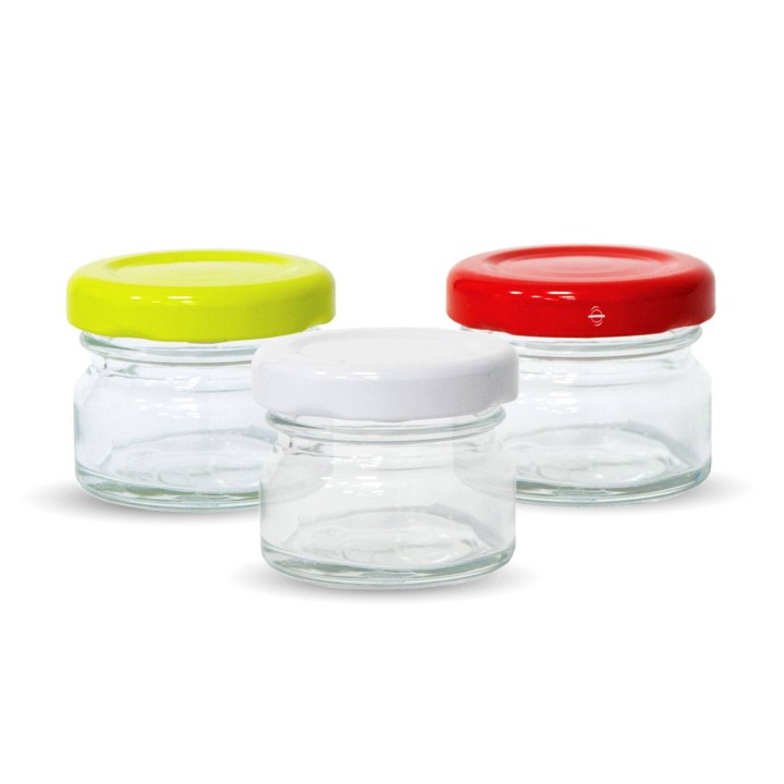 Paczka 30 szt słoiczków 40g z nakrętkami w 3 kolorach - A30m