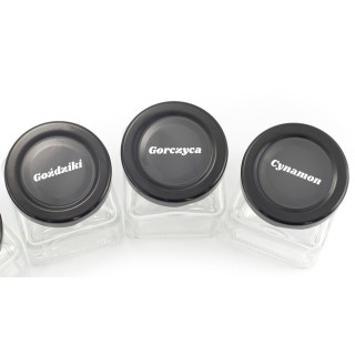 30 sztuk słoik 120ml na przyprawy + 140szt naklejek na folii biały napis - A13BZESBF