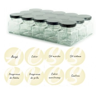 30 sztuk słoik 120ml na przyprawy + 140szt naklejek na folii czarny napis RETRO - A13BZES