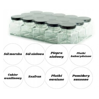 30 sztuk słoik 120ml na przyprawy + 140szt naklejek na folii czarny napis - A13BZESF
