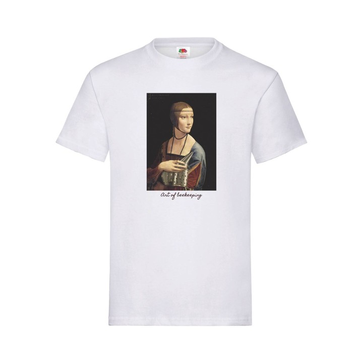 Koszulka bawełniana z nadrukiem Dama z gronostajem | Art of Beekeeping (biała) -  KA51