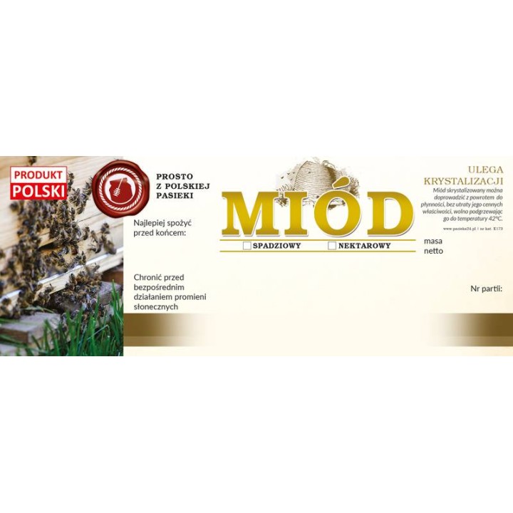 Paczka dużych etykiet na miód spadziowy/nektarowy (100szt) - wzór E173