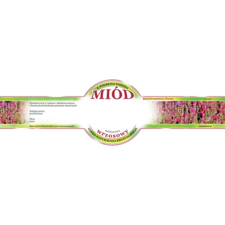 Paczka etykiet małych okrągłych na miód wrzosowy (100szt) - wzór E507