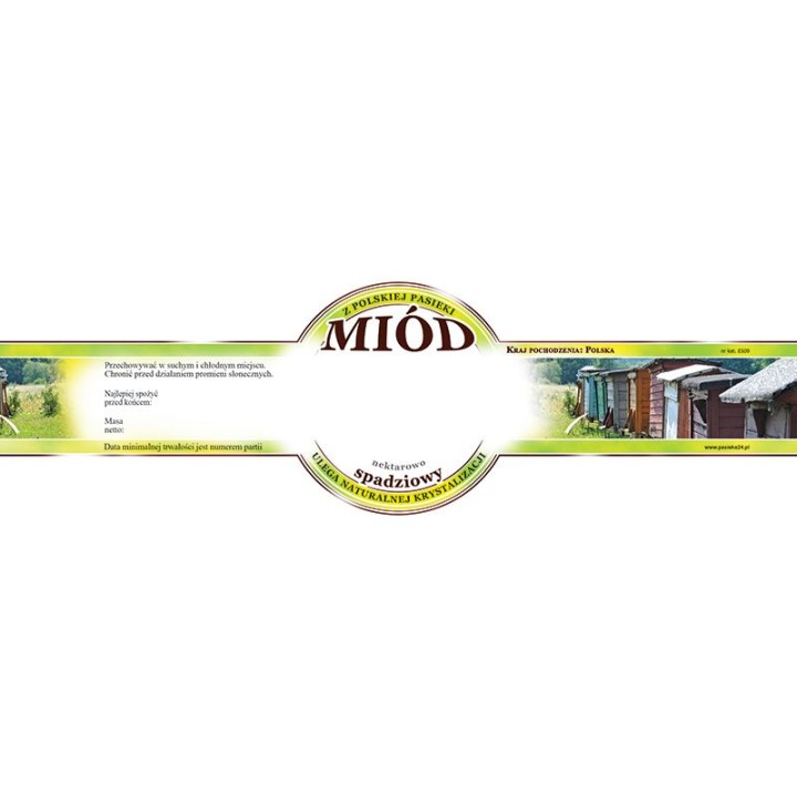 Paczka etykiet małych okrągłych na miód nektarowo spadziowy (100szt) - wzór E509