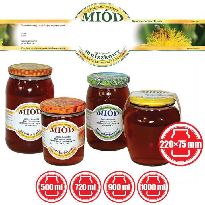 Paczka etykiet małych okrągłych na miód mniszkowy (100szt) - wzór E510