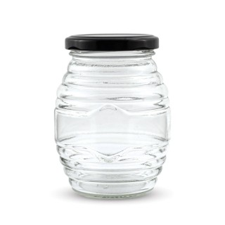 Paczka 6 szt słoiczków w prążki (380 ml) z nakrętkami czarnymi - wzór A86