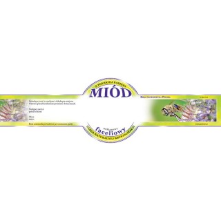 Paczka etykiet małych okrągłych na miód faceliowy (100szt) - wzór E512