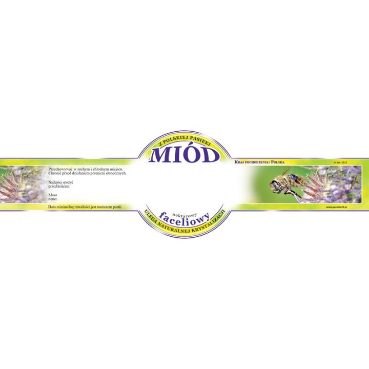 Paczka etykiet małych okrągłych na miód faceliowy (100szt) - wzór E512