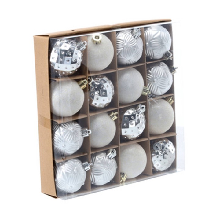 KOMPLET 16 BOMBEK 6 CM CZERWONY/ZŁOTY/SREBRNY MIX WZORÓW