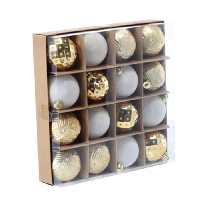 KOMPLET 16 BOMBEK 6 CM CZERWONY/ZŁOTY/SREBRNY MIX WZORÓW