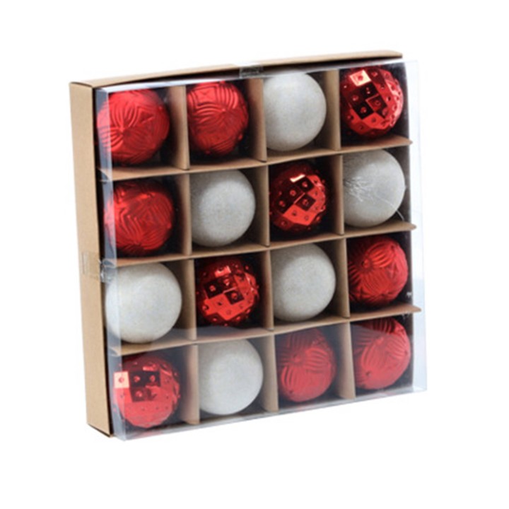 KOMPLET 16 BOMBEK 6 CM CZERWONY/ZŁOTY/SREBRNY MIX WZORÓW