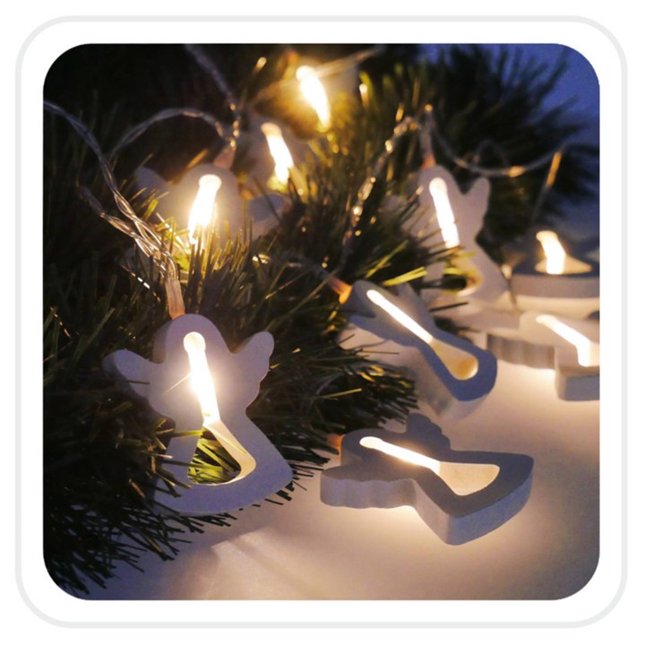 ŁAŃCUCH ŚWIETLNY LED 10L NA BATERIE DREWNIANE ANIOŁKI