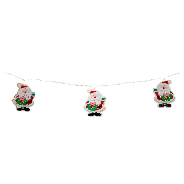 ŁAŃCUCH ŚWIETLNY LED DREWNIANY - MIKOŁAJ 10L NA BATERIE