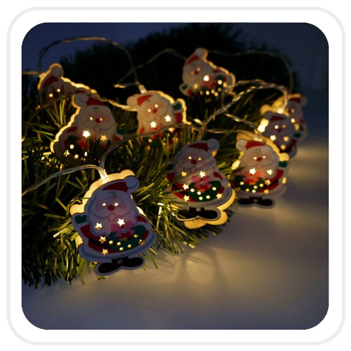 ŁAŃCUCH ŚWIETLNY LED DREWNIANY - MIKOŁAJ 10L NA BATERIE