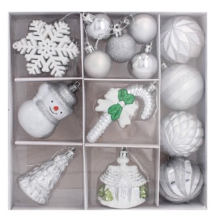 KOMPLET 20 OZDÓB CHOINKOWYCH CZERWONE, SREBRNE, ZŁOTE 23 x 18 x 10 cm