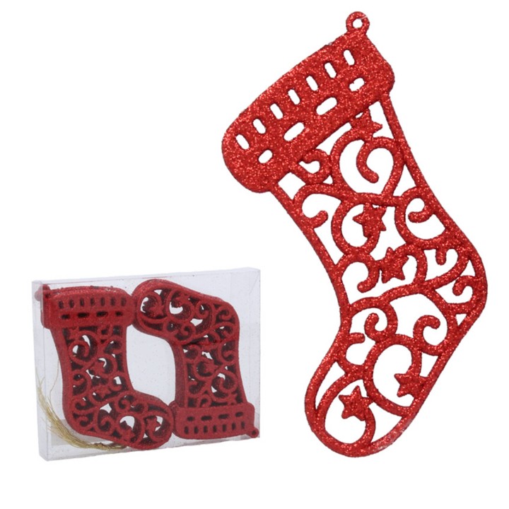 KOMPLET 12 OZDÓB CHOINKOWYCH - BUT 10 CM CZERWONY/ZŁOTY/SREBRNY