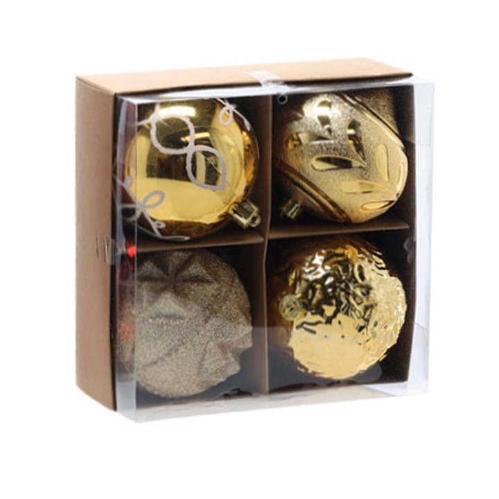 KOMPLET 4 BOMBEK NA CHOINKĘ 10 CM CZERWONE/ZŁOTE/SREBRNE